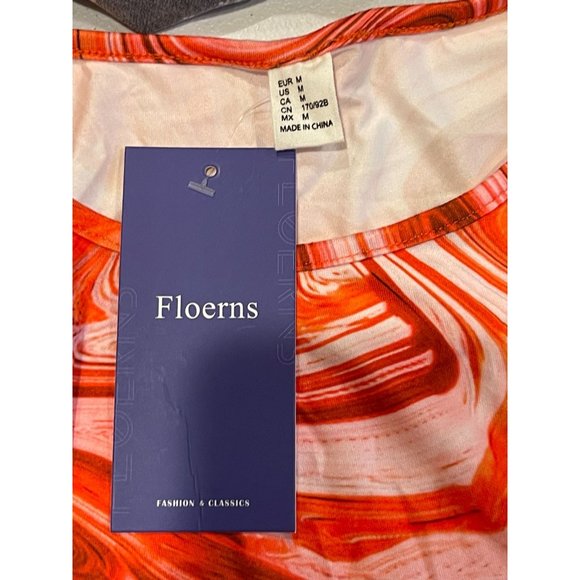 NWT Floerns Womens Marble Print Drawstring Side Bodycon Dress Orange White SZ M - Picture 12 of 13